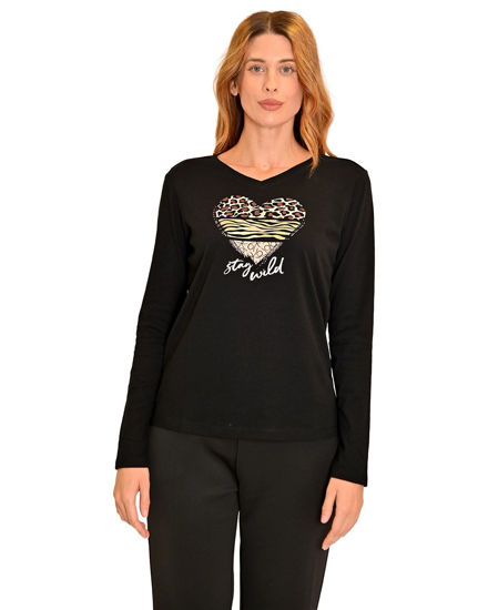 Immagine di KEY UP - MAGLIA MANICA LUNGA  DONNA NERA  HEART STAY WILD - 5S421/0002