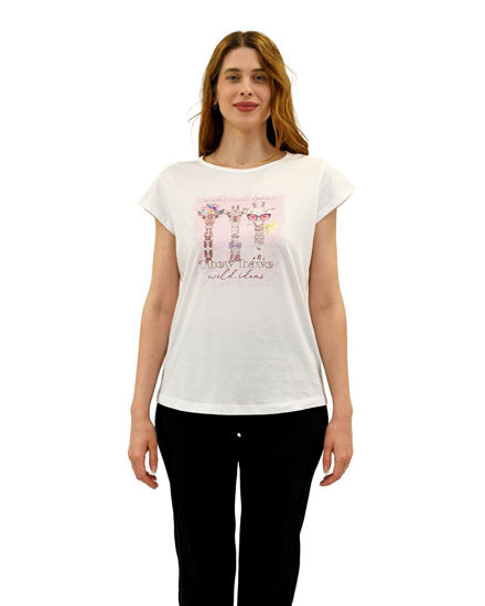 Immagine di KEY UP - T-SHIRT MEZZA MANICA DONNA BIANCA CON STAMPA FRONTALE- 5S886/0001
