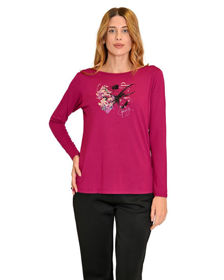 Immagine di KEY UP - MAGLIA MANICA LUNGA DONNA FUXIA CON STAMPA FRONTALE - 5S436/2111