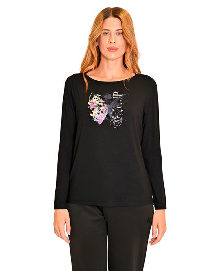 Immagine di KEY UP - MAGLIA MANICA LUNGA DONNA NERA CON STAMPA FRONTALE - 5S436/0002