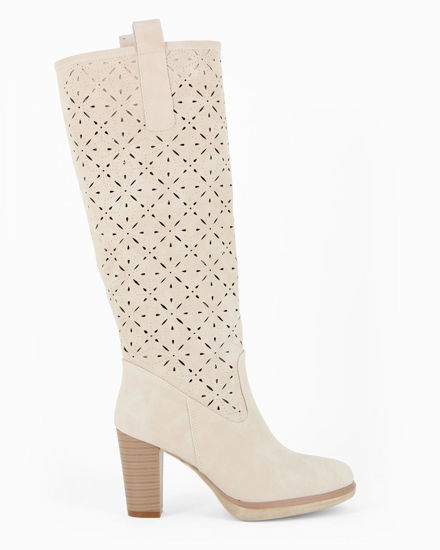 Immagine di MISS GLOBO - Stivale beige traforato con zip laterale, tacco 8CM