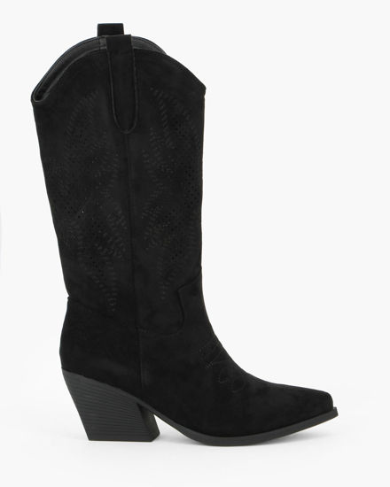 Immagine di ZOE - Stivale texano nero scamosciato con zip laterale, tacco 7CM