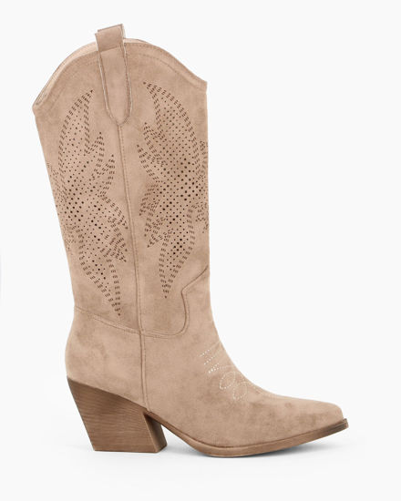 Immagine di ZOE - Stivale texano khaki scamosciato con zip laterale, tacco 7CM