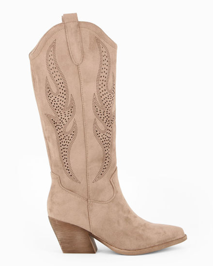 Immagine di ZOE - Stivale texano khaki scamosciato con zip laterale, tacco 7CM