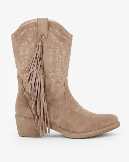 Immagine di ZOE - Stivale texano beige scamosciato con zip laterale e frange, tacco 5CM