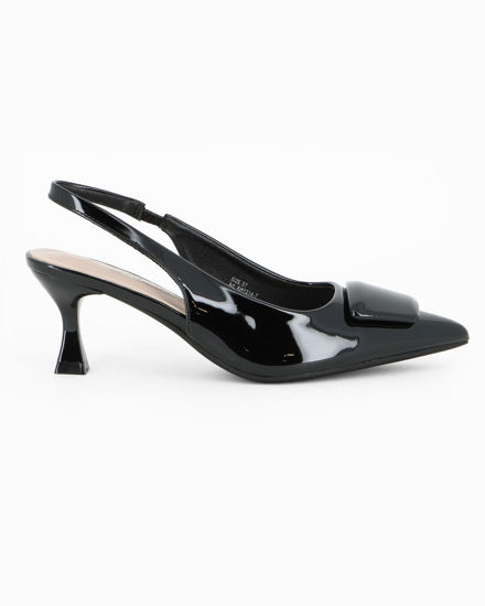 Immagine di MISS GLOBO - Décolleté slingback nera in vernice con placca frontale, tacco 6CM