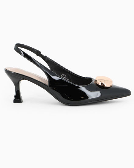 Immagine di MISS GLOBO - Décolleté slingback nera in vernice con dettaglio in metallo, tacco 6CM