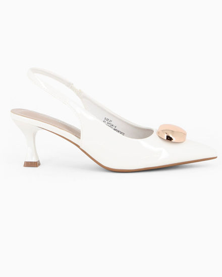 Immagine di MISS GLOBO - Décolleté slingback bianca in vernice con dettaglio in metallo, tacco 6CM