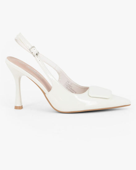 Immagine di MISS GLOBO - Décolleté slingback bianca in vernice con placca frontale, tacco 9CM