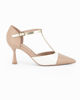Immagine di MISS GLOBO - Décolleté beige e bianca con sottopiede in VERA PELLE e cinturino alla caviglia, tacco 7,5CM