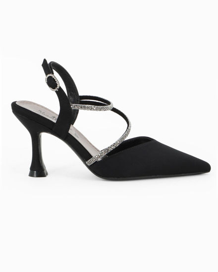 Immagine di MISS GLOBO - Décolleté slingback nera in lycra con strass, tacco 8CM