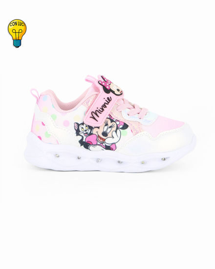 Immagine di MINNIE - Sneakers bianca e rosa da bimba con luci e strappo, numerata 24/30