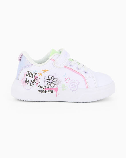 Immagine di CANGURO - Sneakers bianca da bimba con inserti glitter e strappo, numerata 24/30