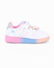 Immagine di CANGURO - Sneakers bianca da bimba con fondo multicolor e strappo, numerata 24/30
