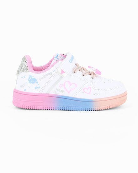 Immagine di CANGURO - Sneakers bianca da bimba con fondo multicolor e strappo, numerata 24/30