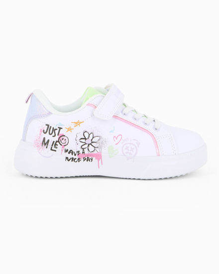 Immagine di CANGURO - Sneakers bianca da bambina con inserti glitter e strappo, numerata 31/36