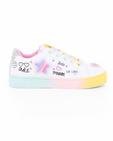 Immagine di CANGURINO - Sneakers bianca da bambina con lacci multicolor e zip laterale, numerata 31/36
