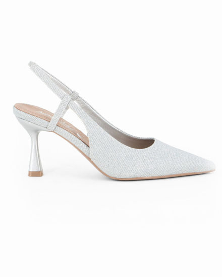 Immagine di MISS GLOBO - Décolleté slingback argento in lurex con sottopiede in VERA PELLE, tacco 7,5CM