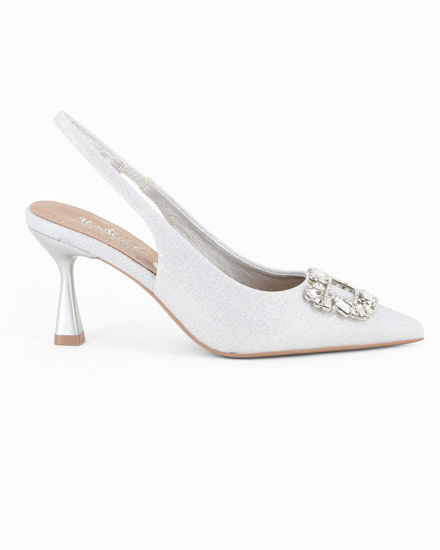 Immagine di MISS GLOBO - Décolleté slingback argento in lurex con sottopiede in VERA PELLE e applicazione gioiello sulla punta, tacco 7,5CM