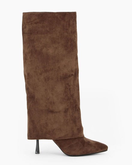 Immagine di MISS GLOBO - Stivale marrone scamosciato a punta con risvolto e zip laterale, tacco 8,5CM