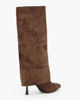 Immagine di MISS GLOBO - Stivale marrone scamosciato a punta con risvolto e zip laterale, tacco 8,5CM