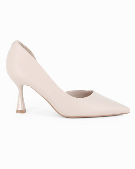 Immagine di MISS GLOBO - Décolleté beige con sottopiede in VERA PELLE e scollo laterale, tacco 7,5CM