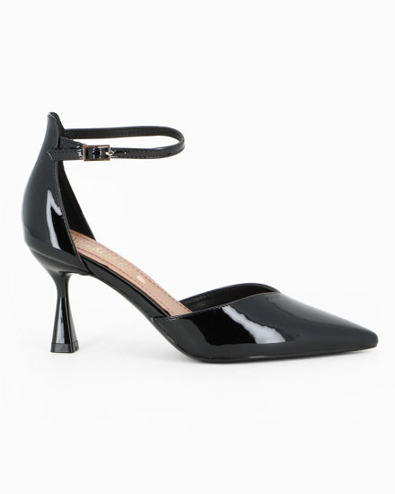 Immagine di MISS GLOBO - Décolleté nera in vernice con sottopiede in VERA PELLE e cinturino alla caviglia, tacco 7,5CM