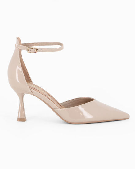 Immagine di MISS GLOBO - Décolleté beige in vernice con sottopiede in VERA PELLE e cinturino alla caviglia, tacco 7,5CM