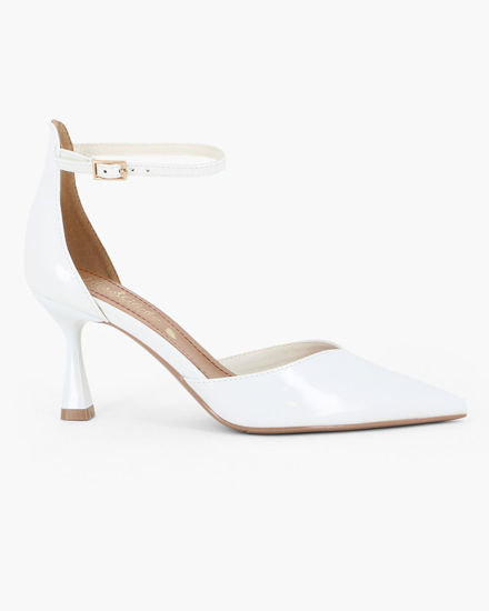Immagine di MISS GLOBO - Décolleté bianca in vernice con sottopiede in VERA PELLE e cinturino alla caviglia, tacco 7,5CM