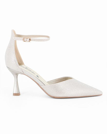 Immagine di MISS GLOBO - Décolleté platino in lurex con cinturino alla caviglia, tacco 7,5CM