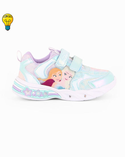 Immagine di FROZEN - Sneakers celeste da bambina con luci e strappi, numerata 24/30