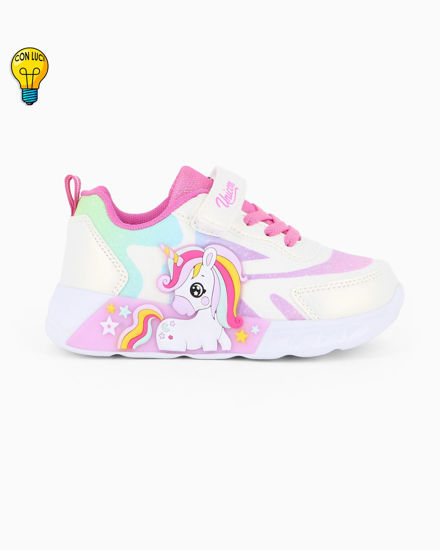 Immagine di UNICORNO - Sneakers bianca da bambina con luci e strappo, numerata 25/31