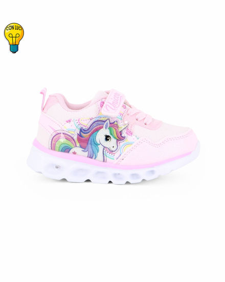 Immagine di UNICORNO - Sneakers rosa da bimba con luci e strappo, numerata 20/25
