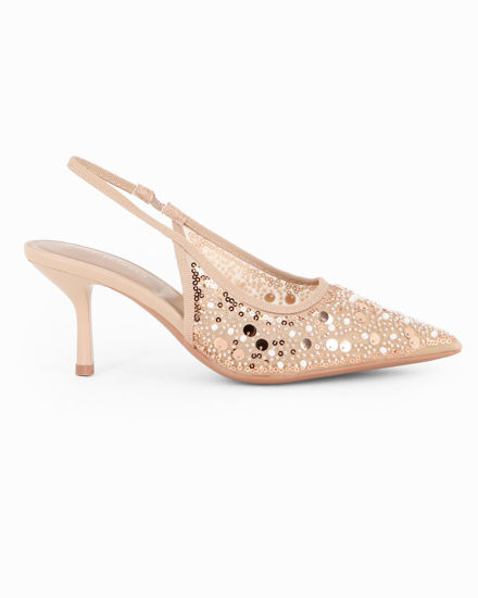 Immagine di MY JEWELS - Décolleté slingback beige traforata con paillettes, tacco 7CM