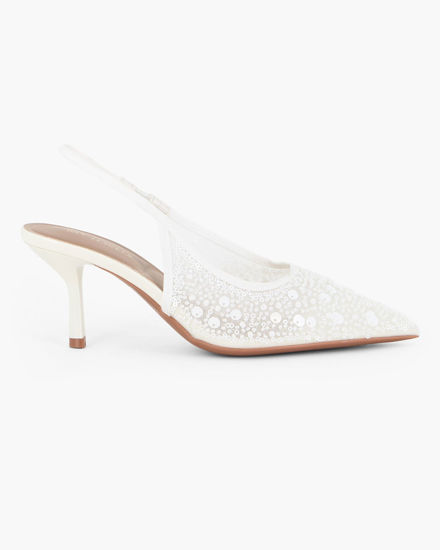 Immagine di MY JEWELS - Décolleté slingback bianca traforata con paillettes, tacco 7CM