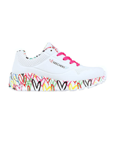 Immagine di SKECHERS - UNO LITE - LOVELY LUV - Sneakers bianca con dettaglio cuori, numerata 28/36