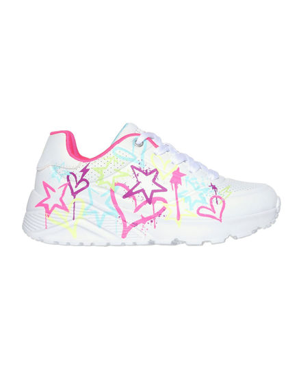 Immagine di SKECHERS - UNO LITE - MY DRIP - Sneakers bianca da bambina con stampe multicolor, numerata 28/36