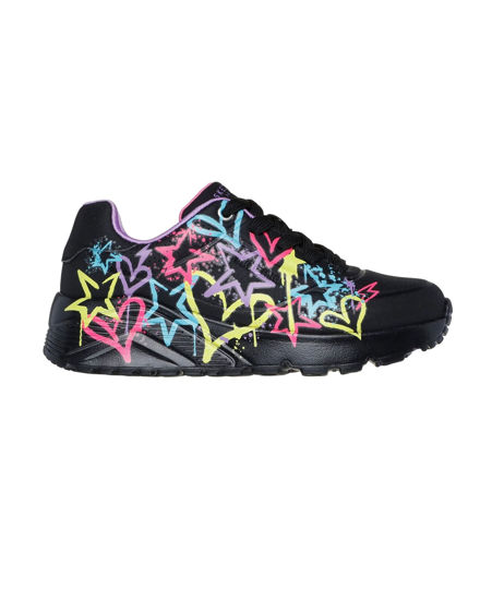 Immagine di SKECHERS - UNO LITE - MY DRIP - Sneakers nera da bambina con stampe multicolor, numerata 28/36