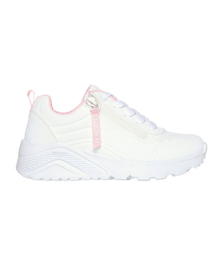 Immagine di SKECHERS - UNO LITE - EASY ZIP - Sneakers bianca da bambina con lacci e zip laterale, numerata 28/36