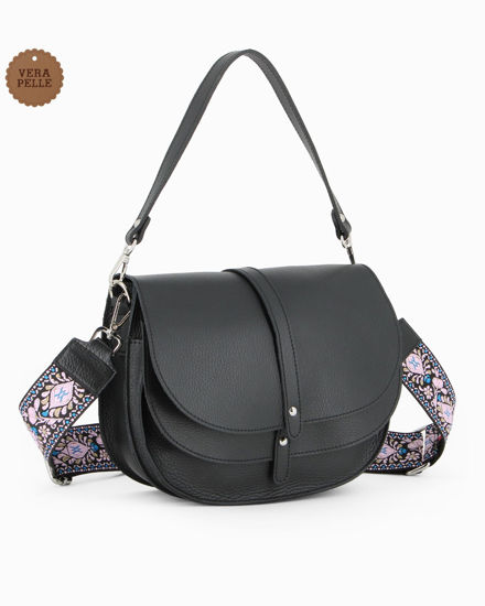 Immagine di DIVAS - Borsa sella nera in VERA PELLE - MADE IN ITALY
