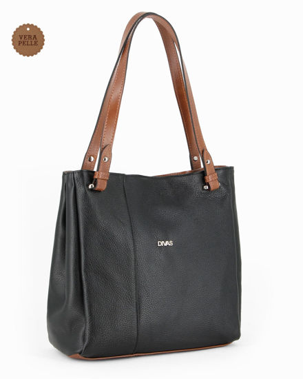 Immagine di DIVAS - Borsa shopping nera tre scomparti VERA PELLE - MADE IN ITALY