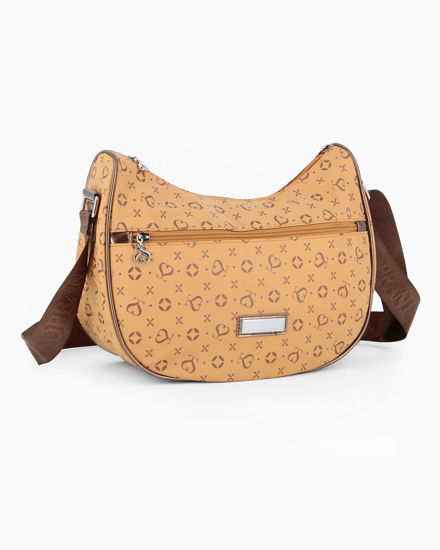 Immagine di SOLO SOPRANI - Borsa mezzaluna mostarda con tasca frontale e tracolla regolabile