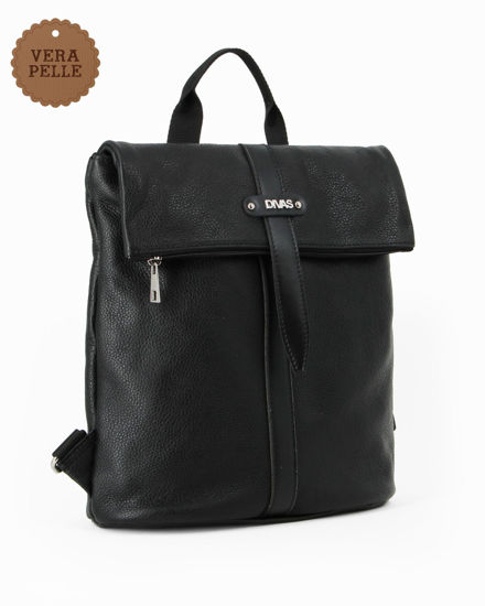 Immagine di DIVAS - Zaino nero in VERA PELLE con tasca su patta - MADE IN ITALY