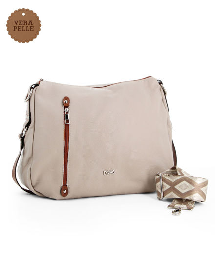 Immagine di DIVAS - Borsa taupe con tracolla nastro in VERA PELLE - MADE IN ITALY
