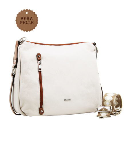 Immagine di DIVAS - Borsa beige con tracolla nastro in VERA PELLE - MADE IN ITALY