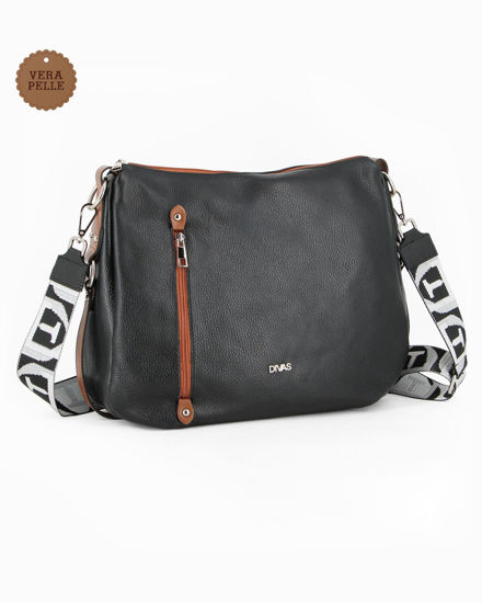 Immagine di DIVAS - Borsa nera con tracolla nastro in VERA PELLE - MADE IN ITALY