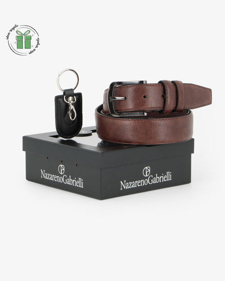 Immagine di NAZARENO GABRIELLI - Set regalo composto da cintura tabacco e portachiavi nero