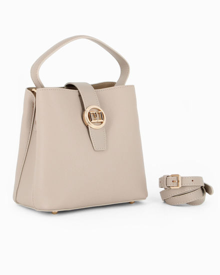 Immagine di DAVID JONES - Borsa a mano taupe con pattina e tre scomparti principali, tracolla removibile