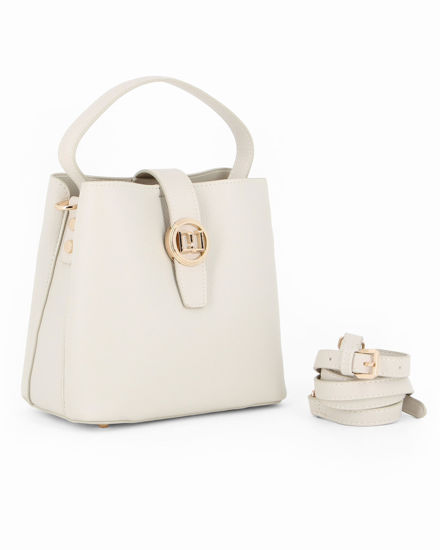 Immagine di DAVID JONES - Borsa a mano beige con pattina e tre scomparti principali, tracolla removibile