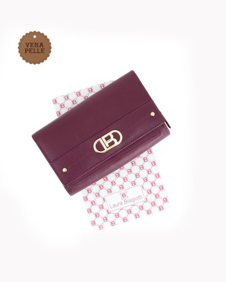 Immagine di LAURA BIAGIOTTI - Portafoglio bordeaux con patta e logo frontale
